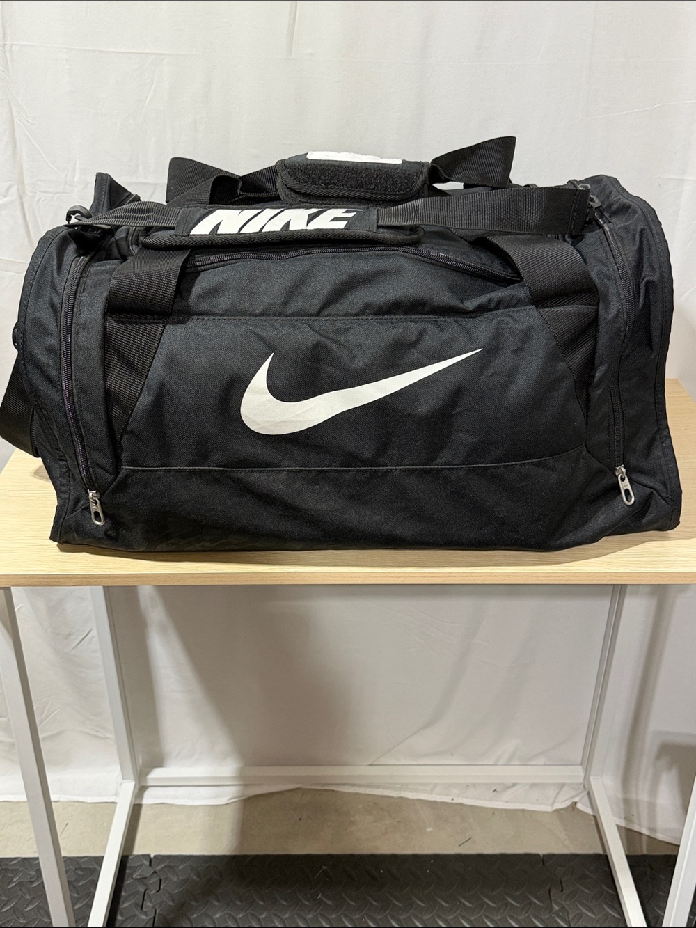 Nike Black Duffel Bag with White Swoosh - Men's Travel & Gym